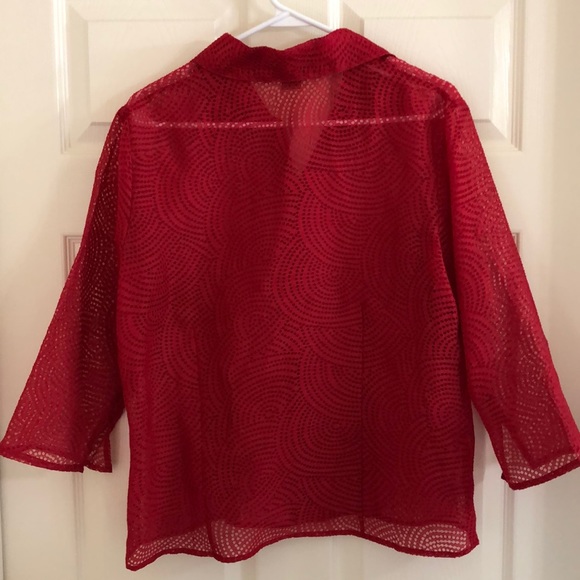 *3/$15 Notations Red Circles Burnout Blouse Sz L EUC - Picture 6 of 6
